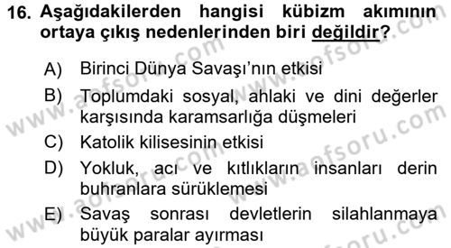 Batı Edebiyatında Akımlar 2 Dersi 2015 - 2016 Yılı (Vize) Ara Sınav Soruları 16. Soru