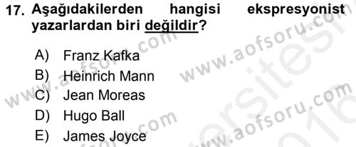 Batı Edebiyatında Akımlar 2 Dersi 2015 - 2016 Yılı (Vize) Ara Sınav Soruları 17. Soru