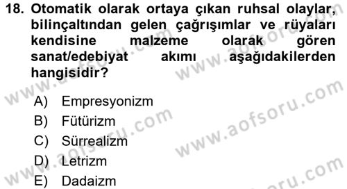 Batı Edebiyatında Akımlar 2 Dersi 2015 - 2016 Yılı (Vize) Ara Sınav Soruları 18. Soru