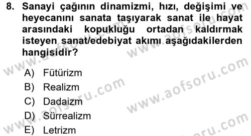 Batı Edebiyatında Akımlar 2 Dersi 2015 - 2016 Yılı (Vize) Ara Sınav Soruları 8. Soru