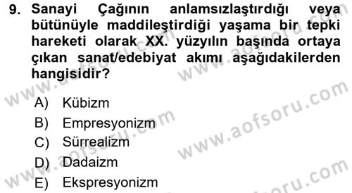 Batı Edebiyatında Akımlar 2 Dersi 2015 - 2016 Yılı (Vize) Ara Sınav Soruları 9. Soru