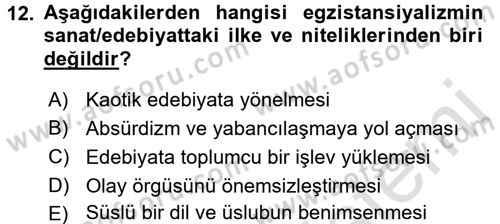 Batı Edebiyatında Akımlar 2 Dersi 2015 - 2016 Yılı (Final) Dönem Sonu Sınav Soruları 12. Soru
