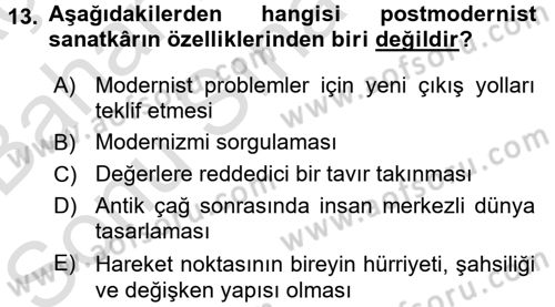 Batı Edebiyatında Akımlar 2 Dersi 2015 - 2016 Yılı (Final) Dönem Sonu Sınav Soruları 13. Soru