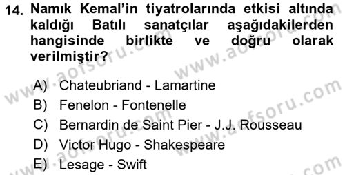 Batı Edebiyatında Akımlar 2 Dersi 2015 - 2016 Yılı (Final) Dönem Sonu Sınav Soruları 14. Soru