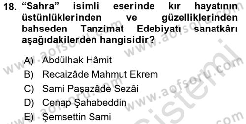Batı Edebiyatında Akımlar 2 Dersi 2015 - 2016 Yılı (Final) Dönem Sonu Sınav Soruları 18. Soru