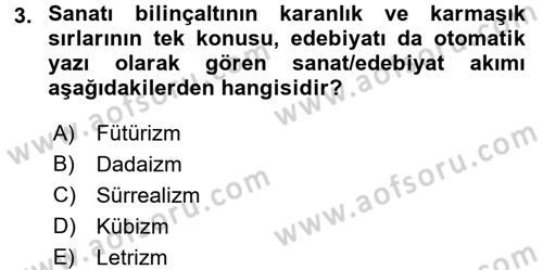 Batı Edebiyatında Akımlar 2 Dersi 2015 - 2016 Yılı (Final) Dönem Sonu Sınav Soruları 3. Soru