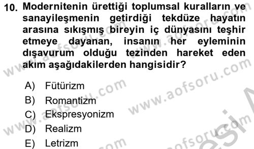 Batı Edebiyatında Akımlar 2 Dersi 2016 - 2017 Yılı (Vize) Ara Sınav Soruları 10. Soru