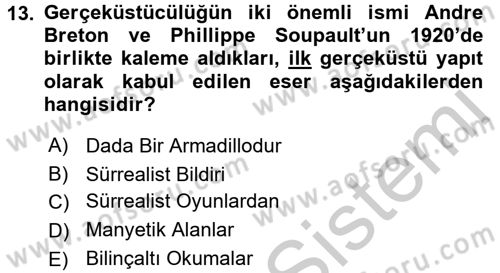 Batı Edebiyatında Akımlar 2 Dersi 2016 - 2017 Yılı (Vize) Ara Sınav Soruları 13. Soru