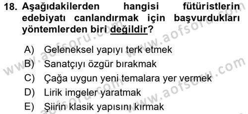 Batı Edebiyatında Akımlar 2 Dersi 2016 - 2017 Yılı (Vize) Ara Sınav Soruları 18. Soru