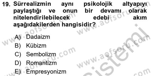 Batı Edebiyatında Akımlar 2 Dersi 2016 - 2017 Yılı (Vize) Ara Sınav Soruları 19. Soru