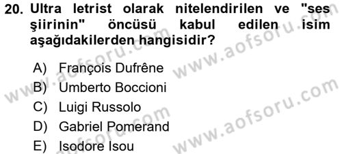 Batı Edebiyatında Akımlar 2 Dersi 2016 - 2017 Yılı (Vize) Ara Sınav Soruları 20. Soru
