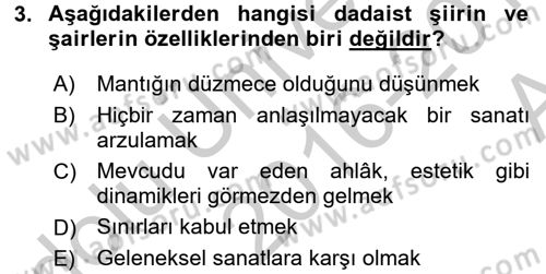 Batı Edebiyatında Akımlar 2 Dersi 2016 - 2017 Yılı (Vize) Ara Sınav Soruları 3. Soru