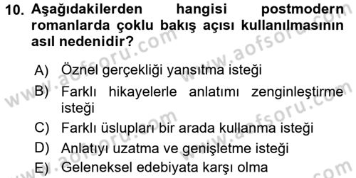 Batı Edebiyatında Akımlar 2 Dersi 2016 - 2017 Yılı (Final) Dönem Sonu Sınav Soruları 10. Soru