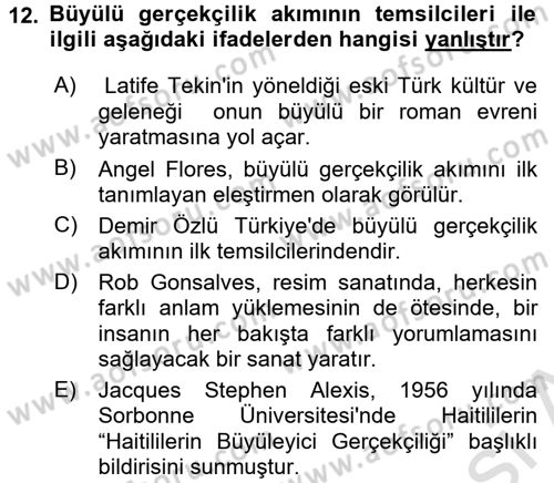 Batı Edebiyatında Akımlar 2 Dersi 2016 - 2017 Yılı (Final) Dönem Sonu Sınav Soruları 12. Soru