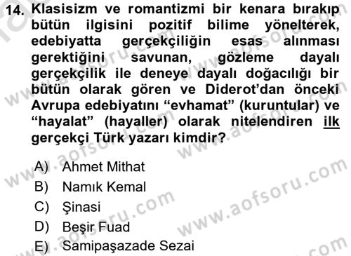 Batı Edebiyatında Akımlar 2 Dersi 2016 - 2017 Yılı (Final) Dönem Sonu Sınav Soruları 14. Soru