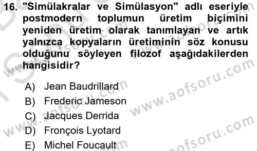 Batı Edebiyatında Akımlar 2 Dersi 2016 - 2017 Yılı (Final) Dönem Sonu Sınav Soruları 16. Soru