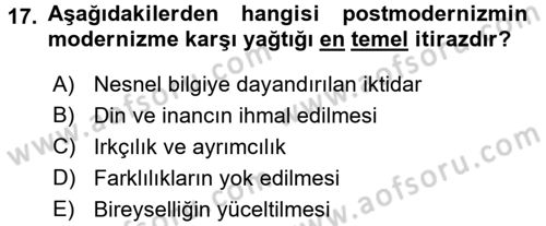 Batı Edebiyatında Akımlar 2 Dersi 2016 - 2017 Yılı (Final) Dönem Sonu Sınav Soruları 17. Soru