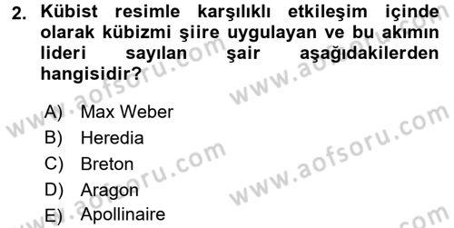 Batı Edebiyatında Akımlar 2 Dersi 2016 - 2017 Yılı (Final) Dönem Sonu Sınav Soruları 2. Soru