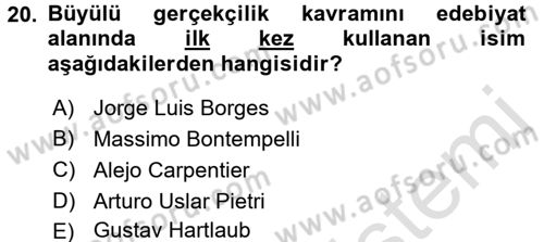 Batı Edebiyatında Akımlar 2 Dersi 2016 - 2017 Yılı (Final) Dönem Sonu Sınav Soruları 20. Soru