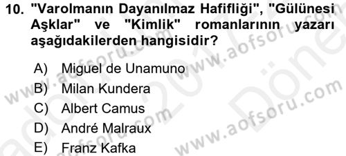 Batı Edebiyatında Akımlar 2 Dersi 2017 - 2018 Yılı (Final) Dönem Sonu Sınav Soruları 10. Soru