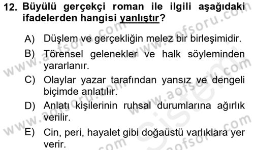 Batı Edebiyatında Akımlar 2 Dersi 2017 - 2018 Yılı (Final) Dönem Sonu Sınav Soruları 12. Soru
