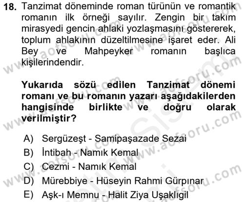 Batı Edebiyatında Akımlar 2 Dersi 2017 - 2018 Yılı (Final) Dönem Sonu Sınav Soruları 18. Soru