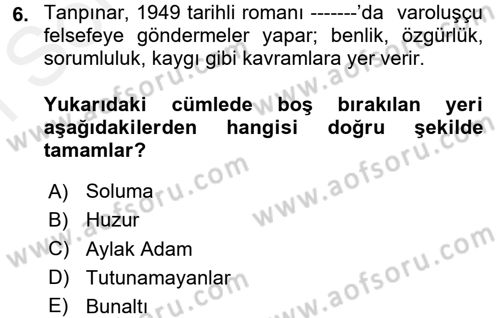 Batı Edebiyatında Akımlar 2 Dersi 2017 - 2018 Yılı (Final) Dönem Sonu Sınav Soruları 6. Soru