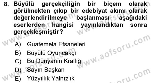 Batı Edebiyatında Akımlar 2 Dersi 2017 - 2018 Yılı (Final) Dönem Sonu Sınav Soruları 8. Soru