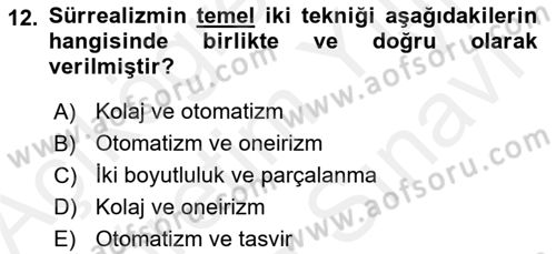 Batı Edebiyatında Akımlar 2 Dersi 2018 - 2019 Yılı (Vize) Ara Sınav Soruları 12. Soru