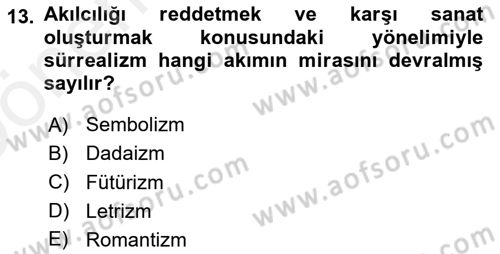 Batı Edebiyatında Akımlar 2 Dersi 2018 - 2019 Yılı (Vize) Ara Sınav Soruları 13. Soru