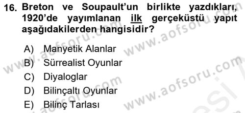Batı Edebiyatında Akımlar 2 Dersi 2018 - 2019 Yılı (Vize) Ara Sınav Soruları 16. Soru