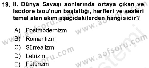 Batı Edebiyatında Akımlar 2 Dersi 2018 - 2019 Yılı (Vize) Ara Sınav Soruları 19. Soru