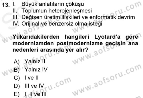 Batı Edebiyatında Akımlar 2 Dersi 2018 - 2019 Yılı (Final) Dönem Sonu Sınav Soruları 13. Soru