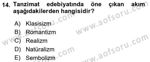 Batı Edebiyatında Akımlar 2 Dersi 2018 - 2019 Yılı (Final) Dönem Sonu Sınav Soruları 14. Soru