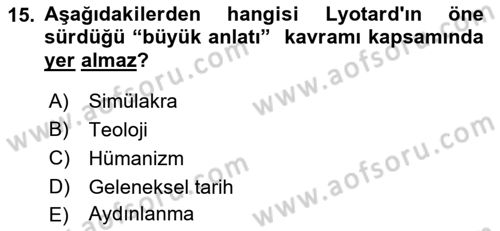 Batı Edebiyatında Akımlar 2 Dersi 2018 - 2019 Yılı (Final) Dönem Sonu Sınav Soruları 15. Soru