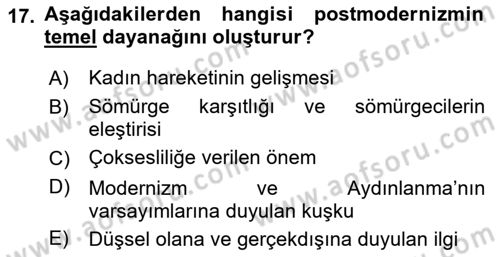 Batı Edebiyatında Akımlar 2 Dersi 2018 - 2019 Yılı (Final) Dönem Sonu Sınav Soruları 17. Soru