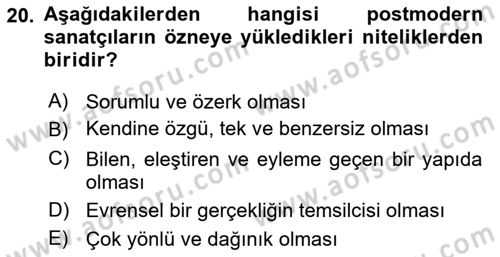 Batı Edebiyatında Akımlar 2 Dersi 2018 - 2019 Yılı (Final) Dönem Sonu Sınav Soruları 20. Soru