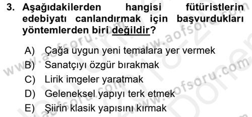 Batı Edebiyatında Akımlar 2 Dersi 2018 - 2019 Yılı (Final) Dönem Sonu Sınav Soruları 3. Soru