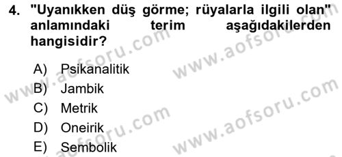 Batı Edebiyatında Akımlar 2 Dersi 2018 - 2019 Yılı (Final) Dönem Sonu Sınav Soruları 4. Soru