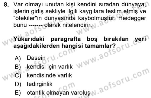 Batı Edebiyatında Akımlar 2 Dersi 2018 - 2019 Yılı (Final) Dönem Sonu Sınav Soruları 8. Soru
