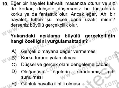 Batı Edebiyatında Akımlar 2 Dersi 2018 - 2019 Yılı Yaz Okulu Sınav Soruları 10. Soru