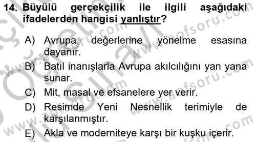 Batı Edebiyatında Akımlar 2 Dersi 2018 - 2019 Yılı Yaz Okulu Sınav Soruları 14. Soru