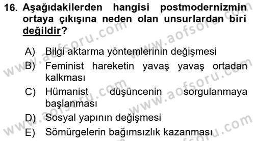 Batı Edebiyatında Akımlar 2 Dersi 2018 - 2019 Yılı Yaz Okulu Sınav Soruları 16. Soru