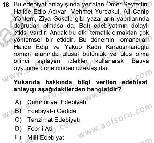 Batı Edebiyatında Akımlar 2 Dersi 2018 - 2019 Yılı Yaz Okulu Sınav Soruları 18. Soru