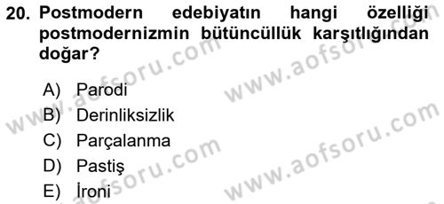 Batı Edebiyatında Akımlar 2 Dersi 2018 - 2019 Yılı Yaz Okulu Sınav Soruları 20. Soru