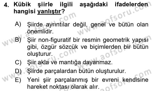 Batı Edebiyatında Akımlar 2 Dersi 2018 - 2019 Yılı Yaz Okulu Sınav Soruları 4. Soru