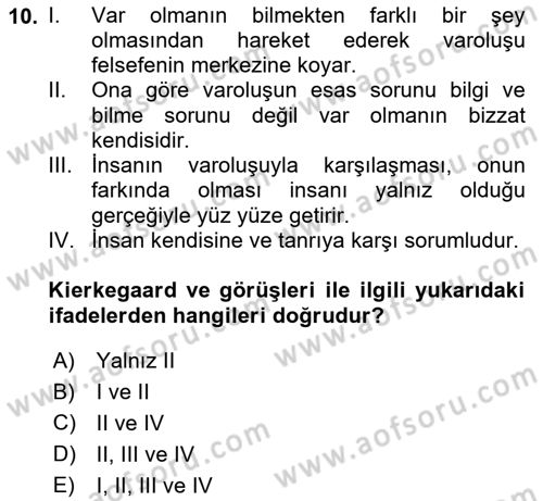 Batı Edebiyatında Akımlar 2 Dersi 2020 - 2021 Yılı Yaz Okulu Sınav Soruları 10. Soru