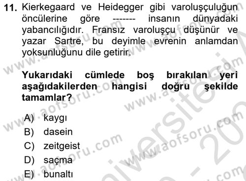 Batı Edebiyatında Akımlar 2 Dersi 2020 - 2021 Yılı Yaz Okulu Sınav Soruları 11. Soru