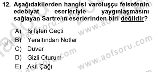 Batı Edebiyatında Akımlar 2 Dersi 2020 - 2021 Yılı Yaz Okulu Sınav Soruları 12. Soru