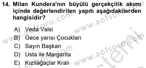 Batı Edebiyatında Akımlar 2 Dersi 2020 - 2021 Yılı Yaz Okulu Sınav Soruları 14. Soru
